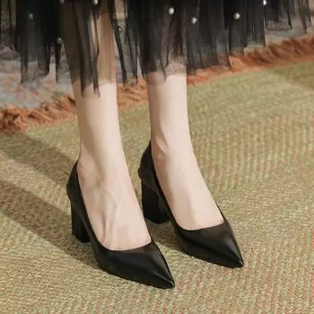 Женские туфли Fuxing на толстом каблуке во французском стиле - весна/осень 2024, удобные для работы, идеально подходят для юбок 40