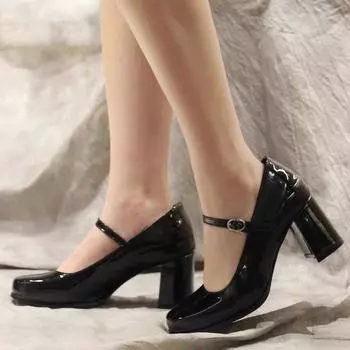 Женские туфли gogo на блочном каблуке, классические туфли из искусственной кожи с квадратным носком, вечерние туфли Мэри Джейн унисекс, вечерние модельные туфли для танцев 36 чёрный