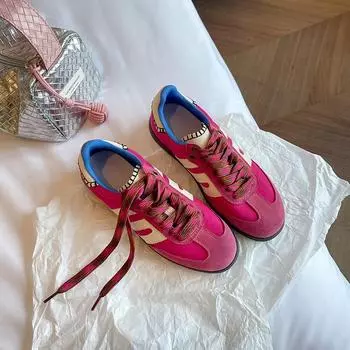 Женские туфли Gu Yun ~ Американские ретро-кроссовки из мягкой кожи в тон, немецкие кроссовки с плоской подошвой для спорта и отдыха Forrest Gump, новинка 2024 года 35