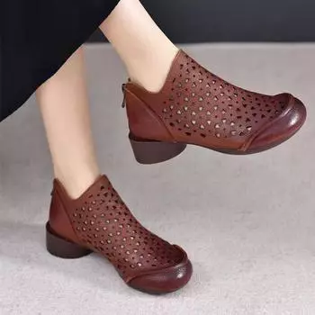 Женские туфли Hollow Shoes Дизайнерские массивные туфли Oxford 2024 Прогулочные платья Осенние дышащие туфли Новые туфли на низком каблуке на молнии в стиле ретро Mujer Zapatos 35 чёрный