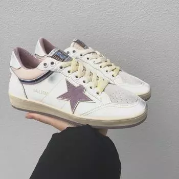 Женские туфли из белой кожи в стиле ретро с потертостями и леопардовым принтом в виде звезд - модные повседневные кроссовки весна 2025 г. 35 фиолетовый/белый