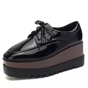Женские туфли из бисквита на толстой подошве, 2024 г., туфли на высоком каблуке с глубоким вырезом и квадратным носком, завязками, туфли на покатом каблуке, британский стиль HZB 34 чёрный