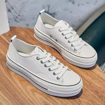 Женские туфли из бисквитного теста на толстой подошве белого цвета, спортивные туфли из коровьей кожи, классические туфли на шнуровке с неглубоким вырезом и мягкой подошвой 34 белый