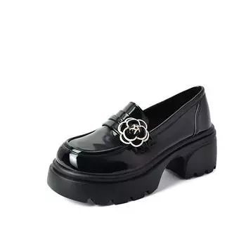 Женские туфли из цельной кожи с кристаллами и пряжкой. Туфли-оксфорды для женщин. Модные туфли на платформе с высоким квадратным каблуком и цветочным узором. 34 бежевый