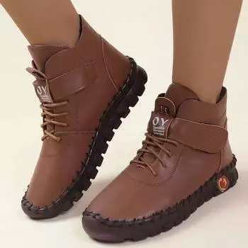 Женские туфли из флиса, теплые, высокие, хлопковые, зимние, сшитые вручную, туфли для мам, мягкая подошва, плоский низ 35 красный