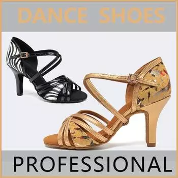Женские туфли из искусственной кожи для латинских танцев, вечерние туфли для сальсы и бальных танцев на высоком каблуке 8 см 34 чёрный