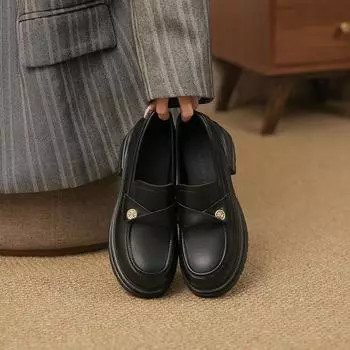 Женские туфли из искусственной кожи на низком массивном каблуке, пенни-лоферы, нескользящая платформа, квадратный закрытый носок, удобные рабочие туфли-лодочки для повседневного ношения, женские туфли 33 чёрный