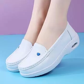 Женские туфли из искусственной кожи на плоской подошве, повседневные, белые, на танкетке, с мягкой подошвой, нескользящие, удобные, для мам и медсестер, рабочие туфли 34