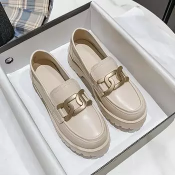 Женские туфли из коровьей кожи British Luffy Shoes Женские туфли на толстой подошве с плоской подошвой, одинарные женские туфли из вулканизированной кожи, большой размер 35-43 34 чёрный