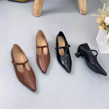 Женские туфли из коровьей кожи с острым каблуком, туфли Мэри Джейн с острым носком, элегантные, модные, удобные 35