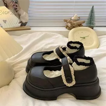 Женские туфли из кожи «маффин» на толстой подошве в британском стиле, весна-лето, новые туфли Мэри Джейн с низкой юбкой на липучке 39