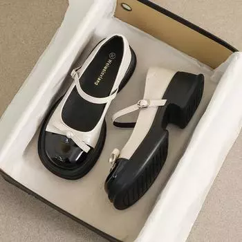 Женские туфли из кожи на толстом каблуке 34 чёрный