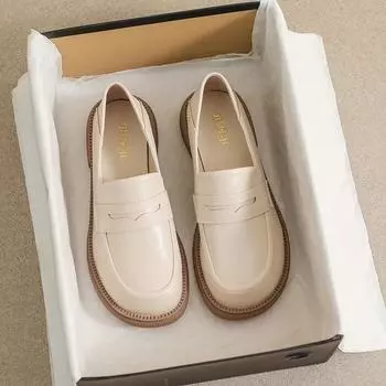 Женские туфли из кожи на толстом каблуке и мягкой подошве. 34 абрикосовый