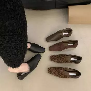 Женские туфли из кожи с квадратным носком, ботильоны на плоской подошве, женские модные дизайнерские зимние туфли-лоферы 2025 года 35 чёрный