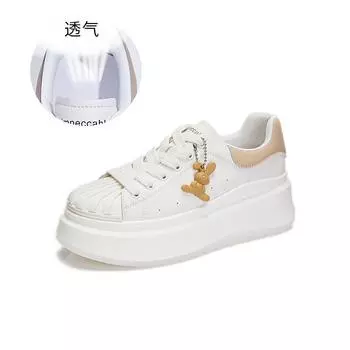 Женские туфли из кожи с подошвой из присоски, весна 2025, новые белые туфли-ракушки с толстой подошвой, универсальные повседневные туфли на плоской подошве 35