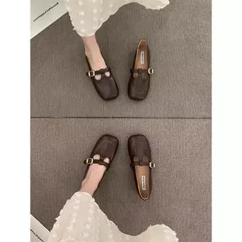 Женские туфли из кожи в британском стиле, лето 2025, новые туфли Мэри Джейн на плоской подошве, не надоедают, женская обувь, мокасины на мягкой подошве 35 чёрный