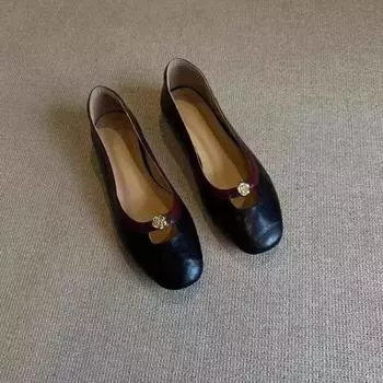 Женские туфли из кожи, весенние новые балетки с квадратным носком, женские туфли на среднем каблуке, модные женские офисные туфли 35