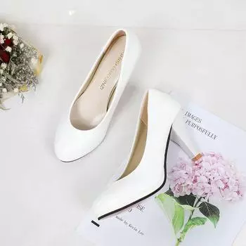 Женские туфли из лакированной кожи на высоком каблуке и платформе с круглым носком 2023 года 35 белый