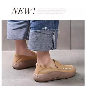 Женские туфли из мягкой кожи на платформе, женские мокасины, ленивые туфли-качалки с одной педалью 35 хаки