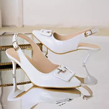 Женские туфли из мягкой кожи с открытой пяткой, универсальные женские туфли-лодочки премиум-класса на высоком каблуке, офисные модные женские туфли-лодочки с острым носком, роскошные сандалии 35 белый