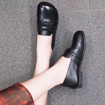 Женские туфли из мягкой кожи, винтажные туфли из коровьей кожи на плоской подошве 35 чёрный