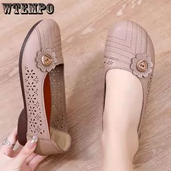 Женские туфли из мягкой кожи WTEMPO, с дышащим цветочным узором, универсальные и темпераментные, удобные туфли-лодочки на мягкой подошве для среднего и пожилого возраста 35 чёрный