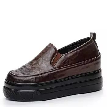 Женские туфли из натуральной коровьей кожи на танкетке высотой 7,5 см, массивные кроссовки без застежек, скрытый каблук, водонепроницаемые женские вулканизированные туфли 35