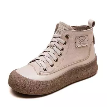 Женские туфли из натуральной кожи на плоской подошве с круглым носком, плюшевые туфли на толстой подошве, модная удобная повседневная обувь 40 бежевый