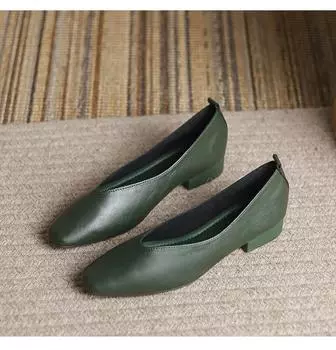 Женские туфли из натуральной кожи разных цветов на низком каблуке 2024 года с круглым носком и плоской подошвой, повседневные универсальные мокасины 34 зелёный