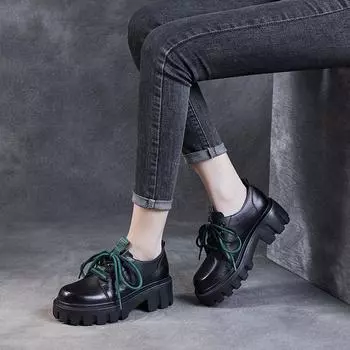 Женские туфли из натуральной кожи, туфли-муффины с толстой подошвой, маленькие кожаные туфли 35 чёрный