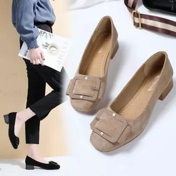 Женские туфли из натуральной кожи, удобные мягкие рабочие туфли на высоком каблуке, элегантные офисные туфли-лодочки с круглым носком, большой размер 2024 35 чёрный