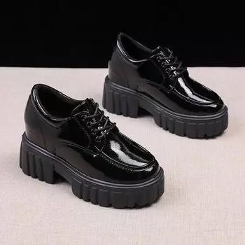 Женские туфли из натуральной кожи в британском стиле, весенние туфли Мэри Джейн на толстой подошве, увеличивающие рост, лоферы на грубом каблуке 35
