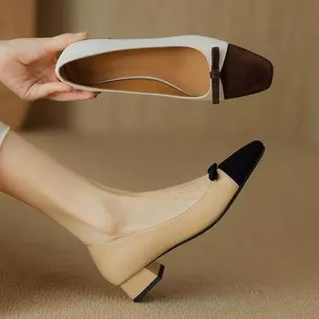 Женские туфли из натуральной овчины на низком каблуке, повседневные туфли с французским бантом и неглубоким носком, женские туфли на высоком каблуке для офиса 34 покинуть белый