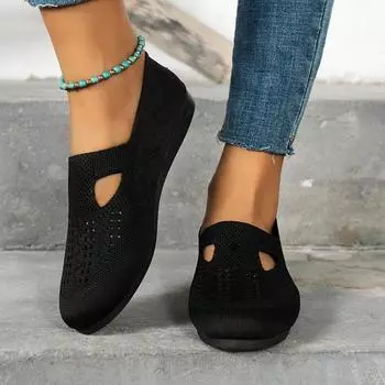 Женские туфли из сетчатой ткани, легкие дышащие, повседневные туфли без застежек, однотонные туфли на плоской подошве, женские кроссовки Zapatos De Mujer для ходьбы, размеры 36-43 36 чёрный