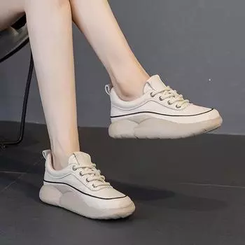 Женские туфли из толстой кожи белого цвета, повседневные туфли 35 бежевый