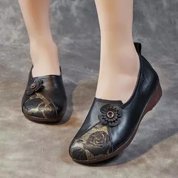 Женские туфли из воловьей кожи. Туфли ручной работы на плоской подошве. Одиночные туфли. Кожаные туфли. 35 чёрный