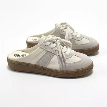 Женские туфли из вулканизированной кожи, дизайнерские тапочки Baotou Half Slipper, молодежные женские новые повседневные кроссовки на шнуровке Muffin, рабочая обувь 35 бежевый