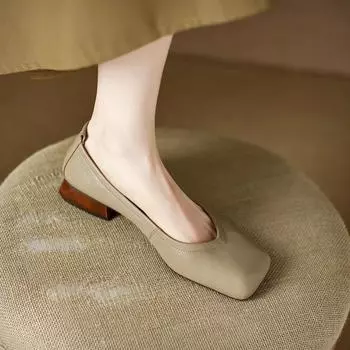 Женские туфли Элегантные туфли на каблуке Весенние туфли на квадратном носке Офисные туфли на низком толстом каблуке 3 см Туфли-лодочки на каждый день для женщин Talon Femme 34 хаки