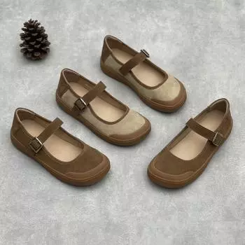 Женские туфли Johnature Retro из натуральной кожи, повседневные туфли с круглым носком и толстой подошвой на плоской подошве 35 коричневый