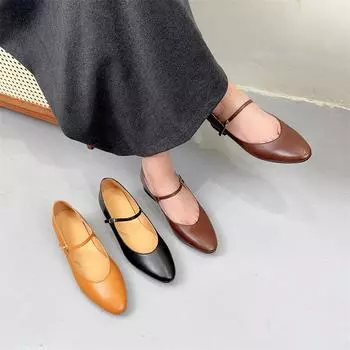 Женские туфли Johnature с острым носком и толстым каблуком Mary Jane, универсальные туфли-лодочки из натуральной кожи с небольшой подошвой 35 чёрный