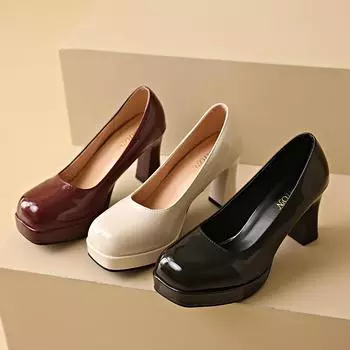 Женские туфли-лодочки 2024 года, летние новые модные туфли-лодочки, классические лакированные туфли на высоком каблуке, женская обувь на платформе, свадебные туфли для женщин 35 бежевый
