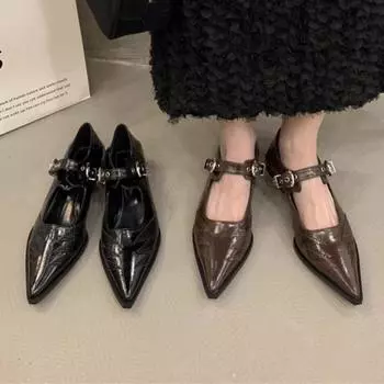 Женские туфли-лодочки 2024 года, новые летние туфли на высоком каблуке с острым носком для женщин, модные повседневные туфли на низком каблуке, женские сексуальные туфли Мэри Джейн 35 чёрный