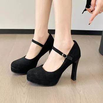 Женские туфли-лодочки 2024 года, новые модные туфли на платформе и высоком каблуке, женские туфли на свадьбу с круглым носком, туфли Мэри Джейн для женщин, Zapatos De Mujer 34 белый