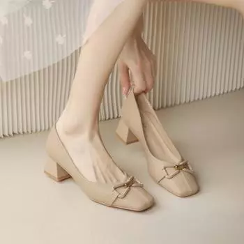 Женские туфли-лодочки 2024 года, новые модные туфли на толстом каблуке с квадратным носком и неглубоким носком, женские элегантные туфли-лодочки Zapatos Mujer 34