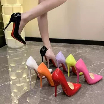 Женские туфли-лодочки 2024 года, новые туфли на высоком каблуке из мягкой кожи для женщин, модные туфли с острым носком, свадебные туфли на высоком каблуке для женщин 36 чёрный