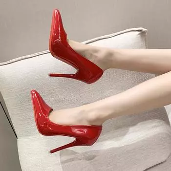 Женские туфли-лодочки 2024 года, новые туфли на высоком каблуке из мягкой кожи для женщин, модные туфли с острым носком, свадебные туфли на высоком каблуке для женщин 36 чёрный