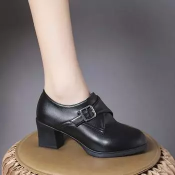 Женские туфли-лодочки 2024 Весна и Осень Каблуки Офисные женские деловые туфли Модные туфли на толстом каблуке для женщин Изящество Удобные 35 чёрный