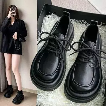 Женские туфли-лодочки для отдыха на шнуровке, туфли-оксфорды на среднем каблуке из искусственной кожи со шнуровкой и круглым носком, женские однотонные туфли-лодочки на платформе, большие размеры 35 бежевый