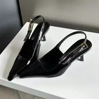 Женские туфли-лодочки Eilyken с пряжкой и ремешком, сандалии с острым носком, вечерние элегантные модельные женские весенние туфли на неглубоком высоком каблуке 35 чёрный