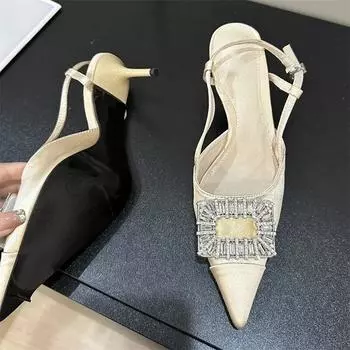 Женские туфли-лодочки Eilyken в уличном стиле на тонком высоком каблуке с пряжкой и ремешком, дизайнерские туфли без каблуков с острым носком и квадратной пуговицей 35 чёрный